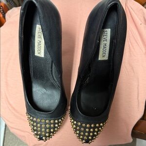 Steve Madden Black Heels with Gold Studs